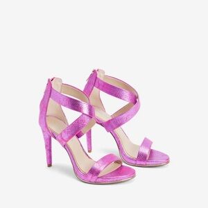 Kenneth Cole Brooke Cross Strap Heeled Sandals‎ Pink Snakeskin 7 NWT